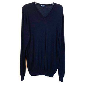 Gap Men's Black Merino Wool Long Sleeve V-Neck Pullover Sweater Size Large